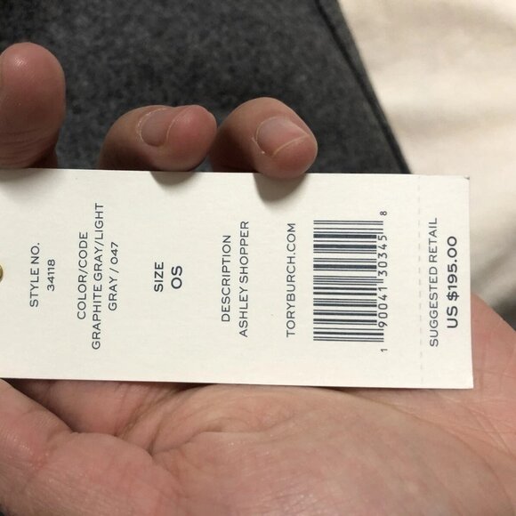 NWT Tory Burch Ashley Shopper Graphite Gray/Light Gray Felt/Leather Tote - Picture 4 of 4